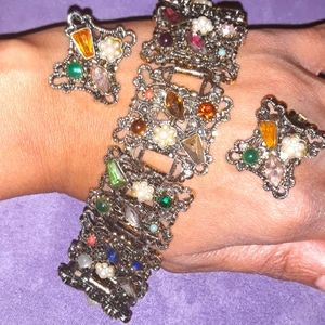 Bracelet/Earrings set, 7inchs, silver accents